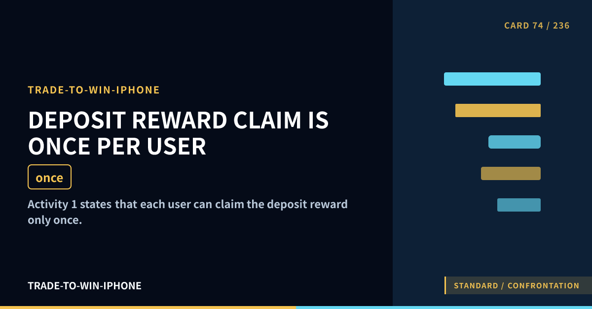 DEPOSIT REWARD CLAIM IS ONCE PER USER